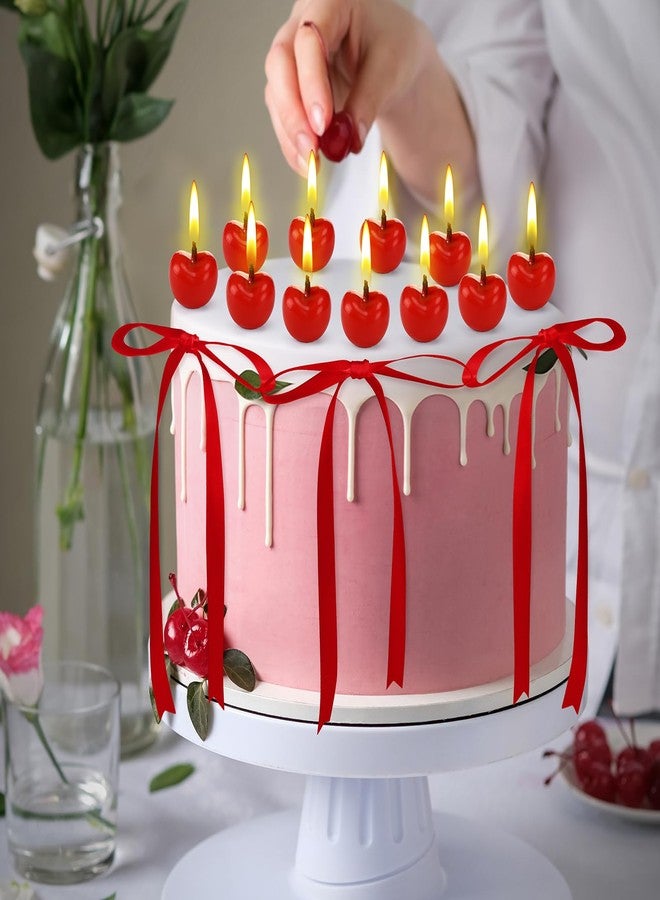 Conelist 15 Pcs Cherry Birthday Decorations Cherry Candles and Bow Cake Toppers Cute Fruit Shaped Candles Mini Party Favors Decorative for Birthday Bridal Wedding Party Supplies Table(Red, Burgundy) - Image 4